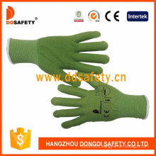 13 Gauge Green Nylon or Polyster Seamless Gloves with Green PVC Dots One Side Glove